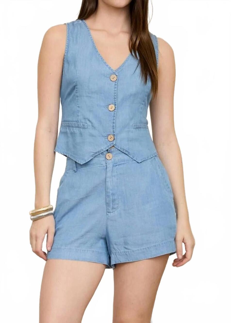 NEW BLU PEPPER coastal chambray button vest top in denim
